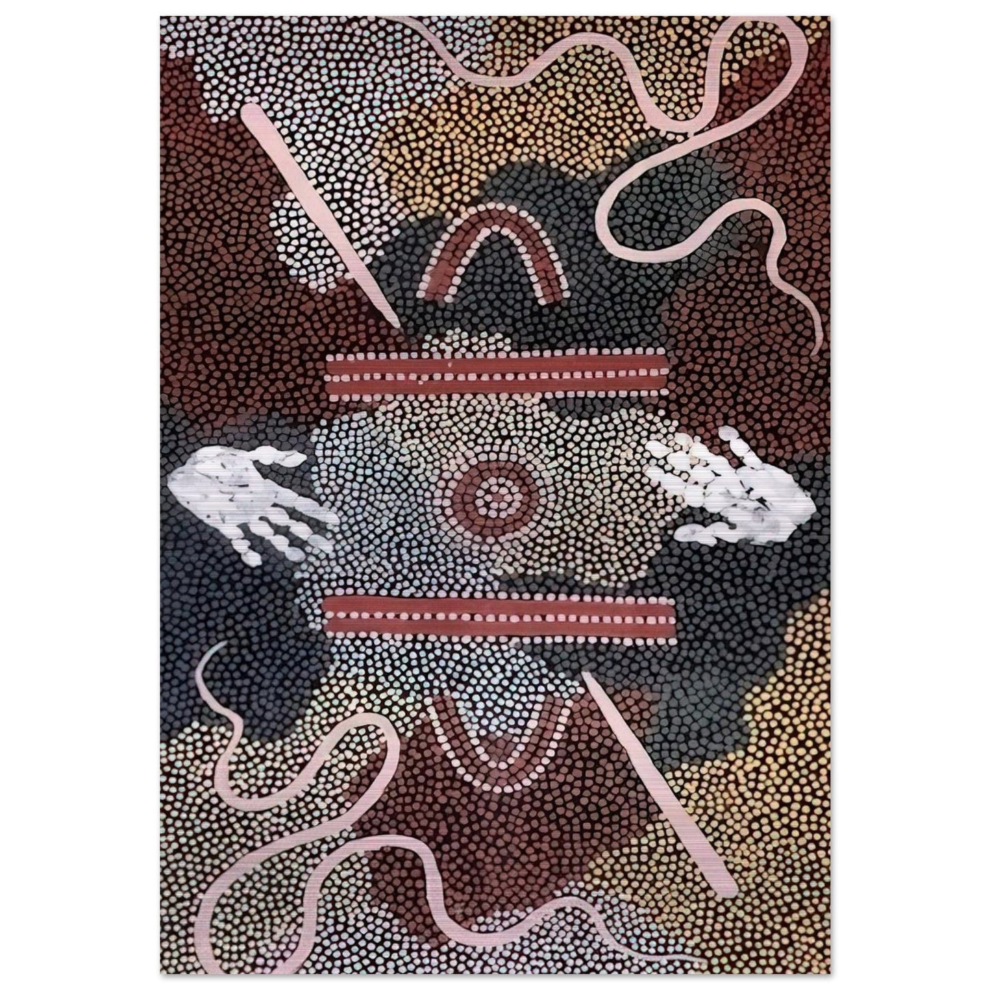 Initiation Ceremony - 1998 - Clifford Possum Tjapaltjarri Brushed Aluminum Print - 70x100 cm / 28x40 inches | Clifford Possum Tjapaltjarri Aluminum Print | Clifford Possum Tjapaltjarri Prints