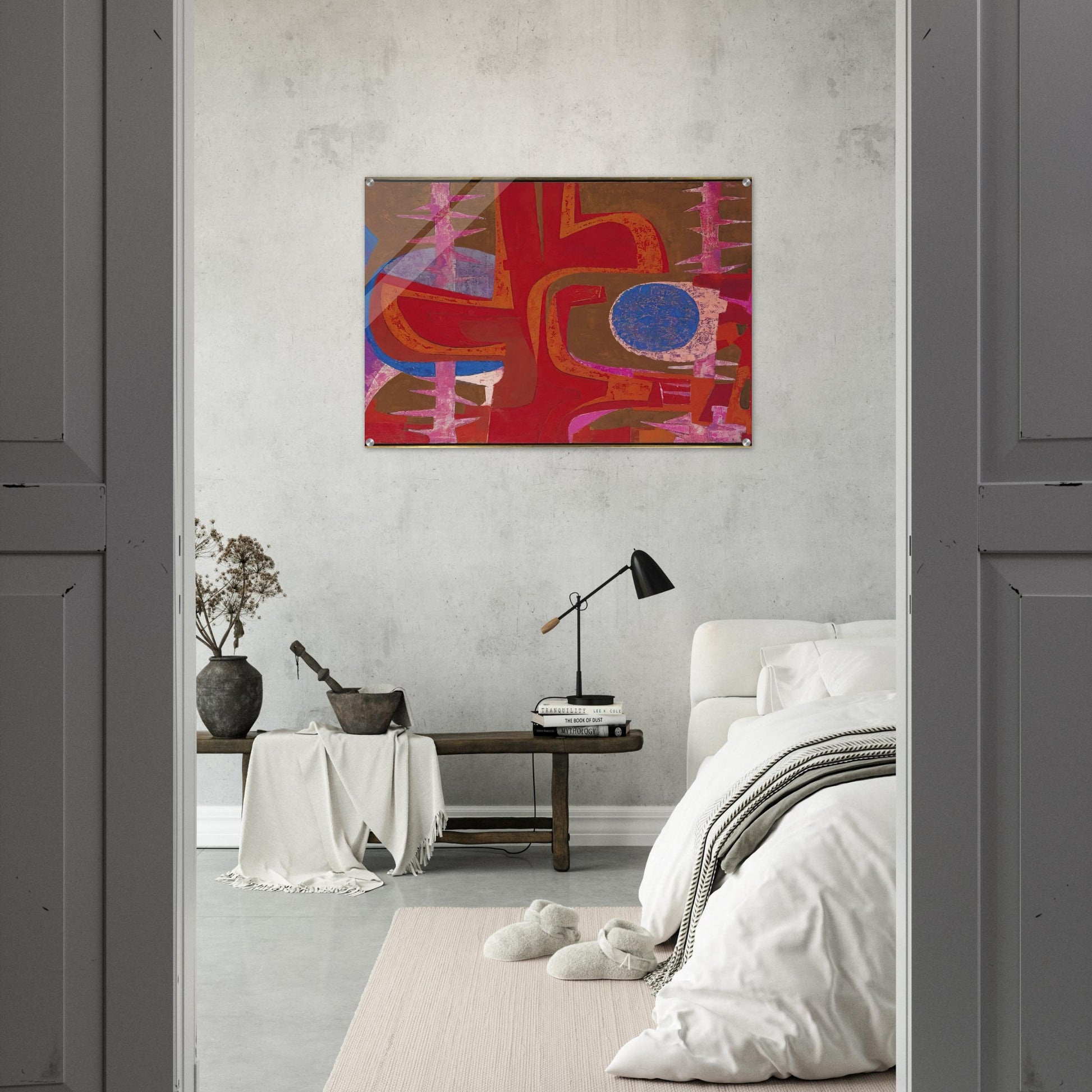 Sobre la tumba de Justino - Pedro Coronel Acrylic Print - 70x100 cm / 28x40″ inches | Pedro Coronel Wall Art | Pedro Coronel Prints