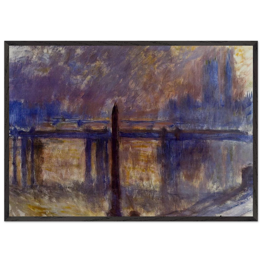 Charing Cross Bridge Cleopatras Needle - claude monet 70x100 cm / 28x40 inches Framed Art Print – Black Wooden Frame