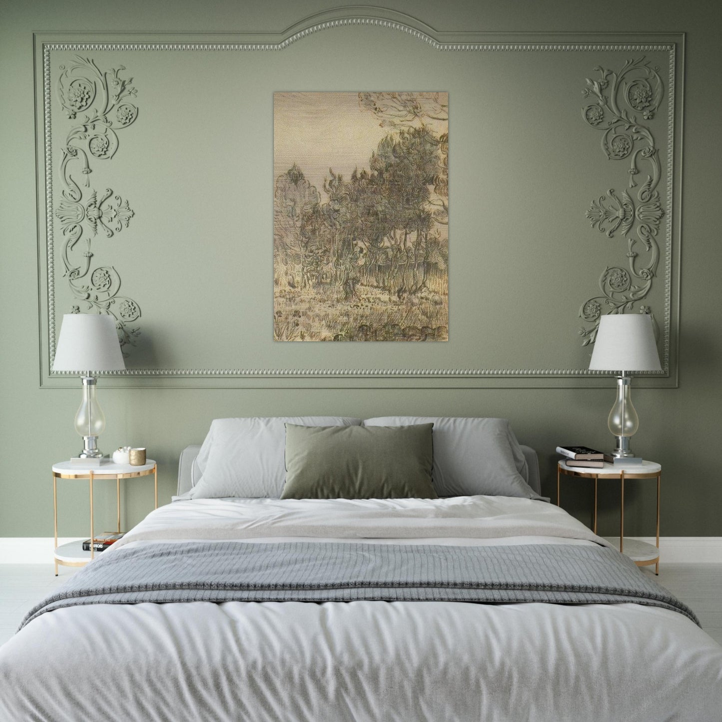 Pine Trees near the Wall of the Asylum - Vincent van Gogh Brushed Aluminum Print - 70x100 cm / 28x40 inches | Vincent van Gogh Aluminum Print | Vincent van Gogh Prints
