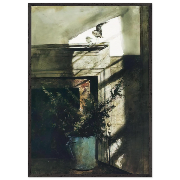BIRD IN THE HOUSE - Andrew Wyeth 70x100 cm / 28x40 inches Framed Art Print – Black Wooden Frame