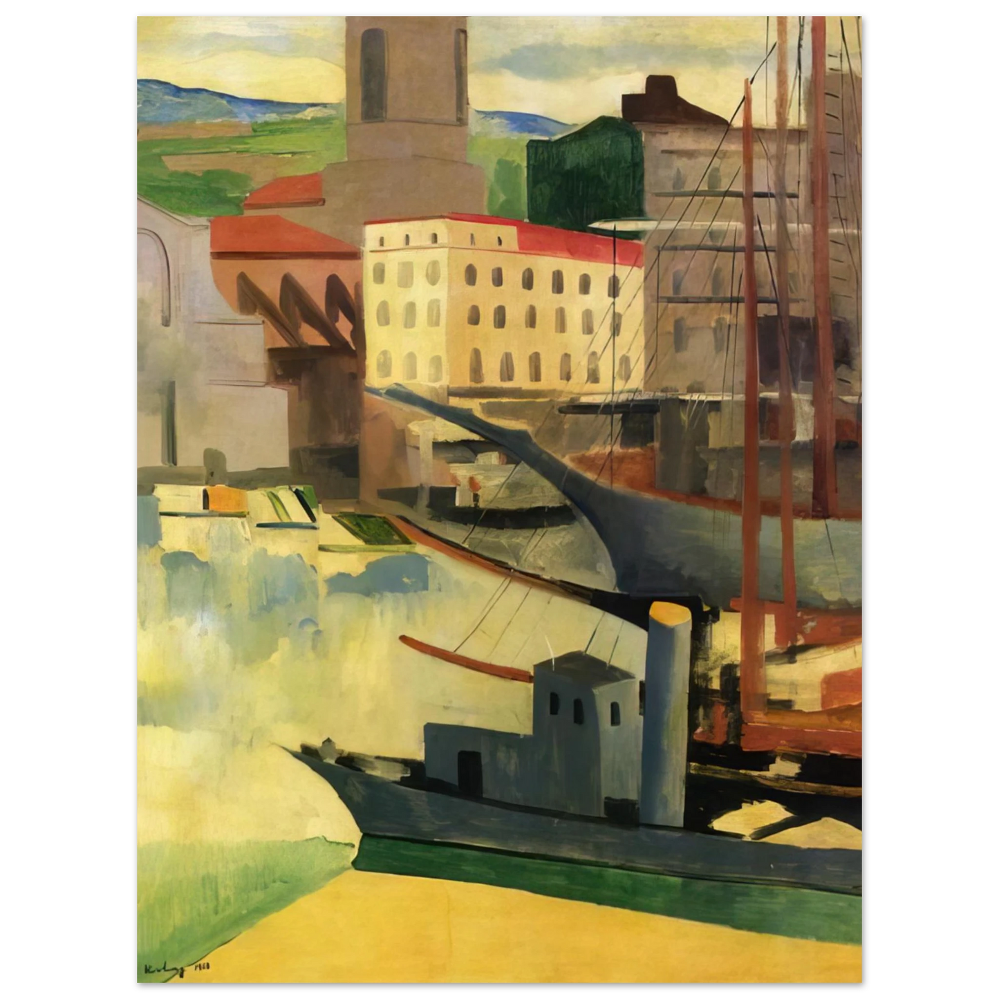 Moise Kisling - PORT AT SAINT TROPEZ 1918  75x100 cm / 30x40inches Fine Art Poster
