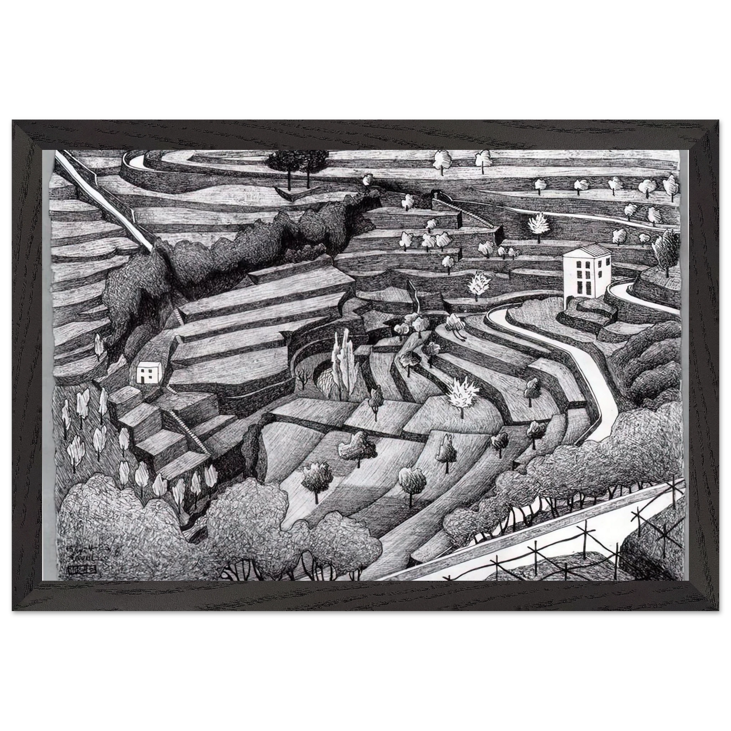 MC Escher - RAVELLO II Wall Art - 21x29.7 cm / 8x12" - Premium Wooden Framed Poster With Fine Art Paper-canvas - White frame