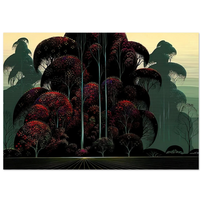 Crimson Autumn - Eyvind Earle Brushed Aluminum Print - 70x100 cm / 28x40 inches | Eyvind Earle Aluminum Print | Eyvind Earle Prints