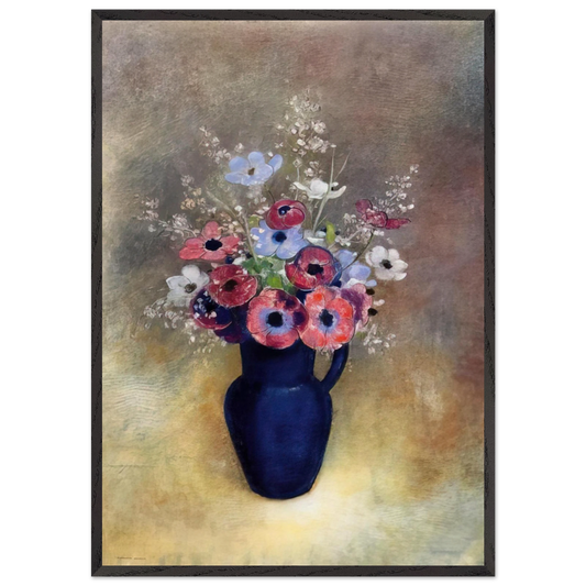 ANEMONES IN A JUG - Odilon Redon 70x100 cm / 28x40 inches Framed Art Print – Black Wooden Frame