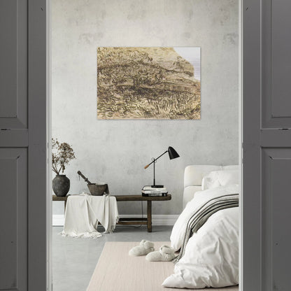 Olive Trees in a Mountain Landscape - Vincent van Gogh Brushed Aluminum Print - 70x100 cm / 28x40 inches | Vincent van Gogh Aluminum Print | Vincent van Gogh Prints