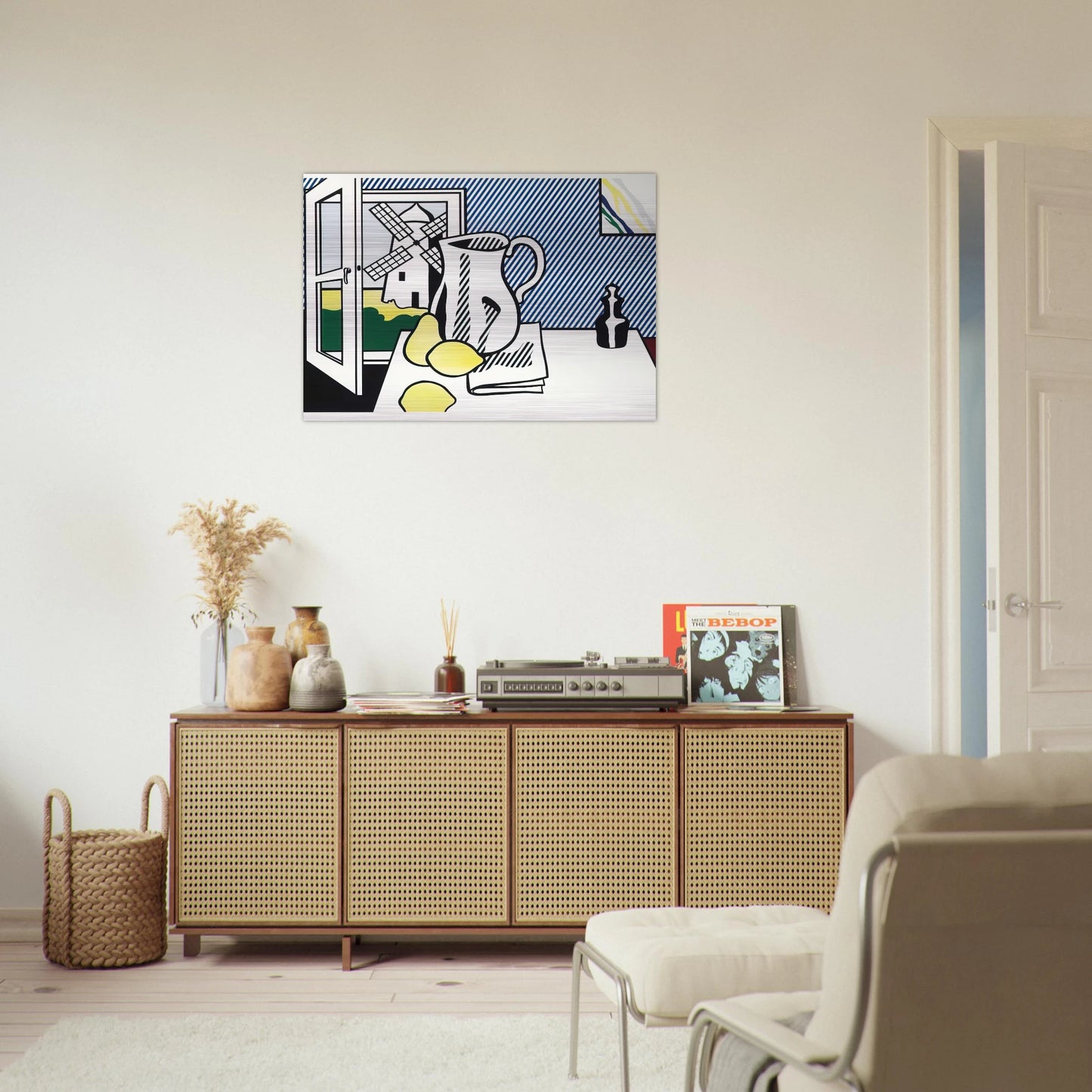 STILL LIFE WITH WINDMILL 1974 - Roy Lichtenstein Brushed Aluminum Print - 70x100 cm / 28x40 inches | Roy Lichtenstein Aluminum Print | Roy Lichtenstein Prints