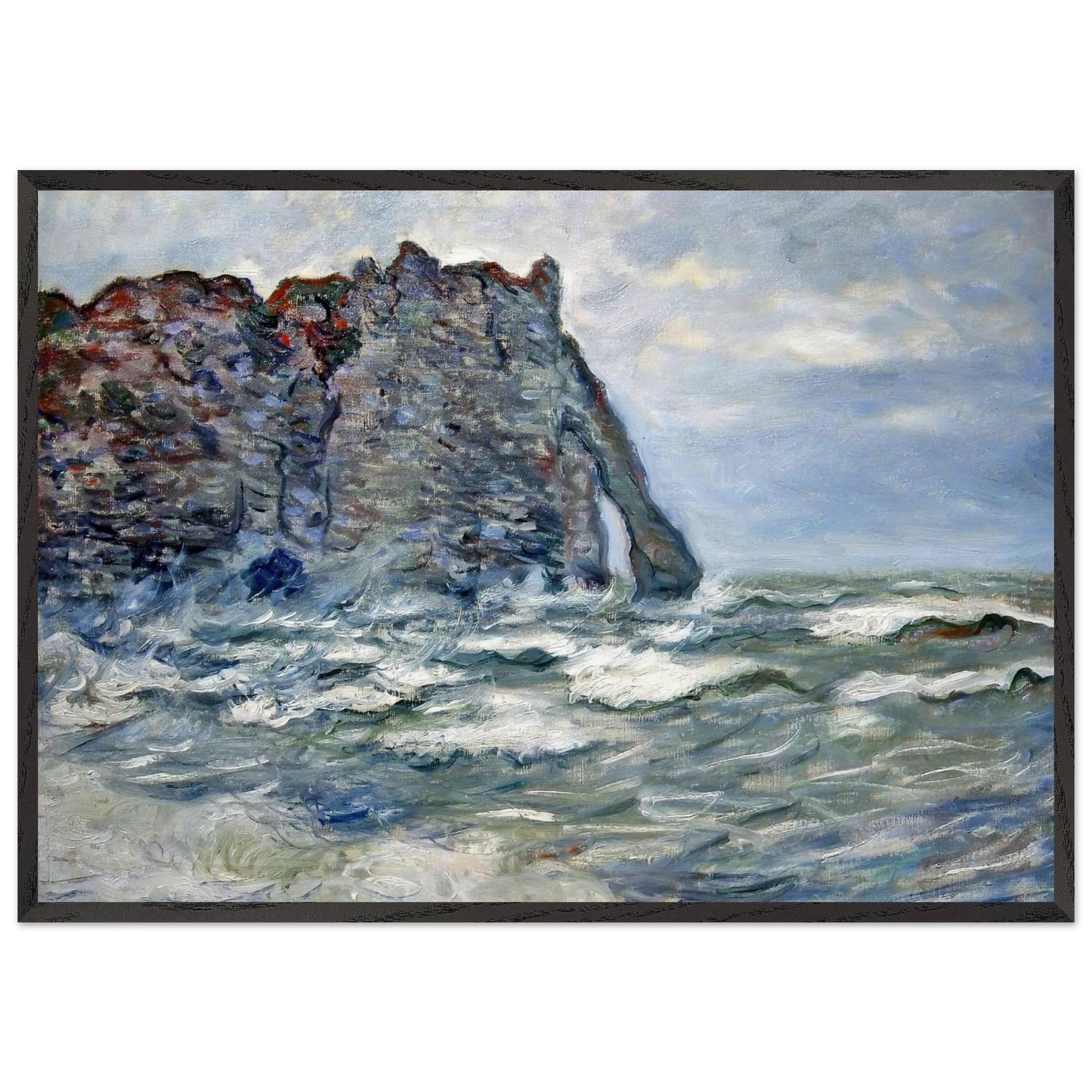 Port dAval Rough Sea - claude monet 70x100 cm / 28x40 inches Framed Art Print – Black Wooden Frame