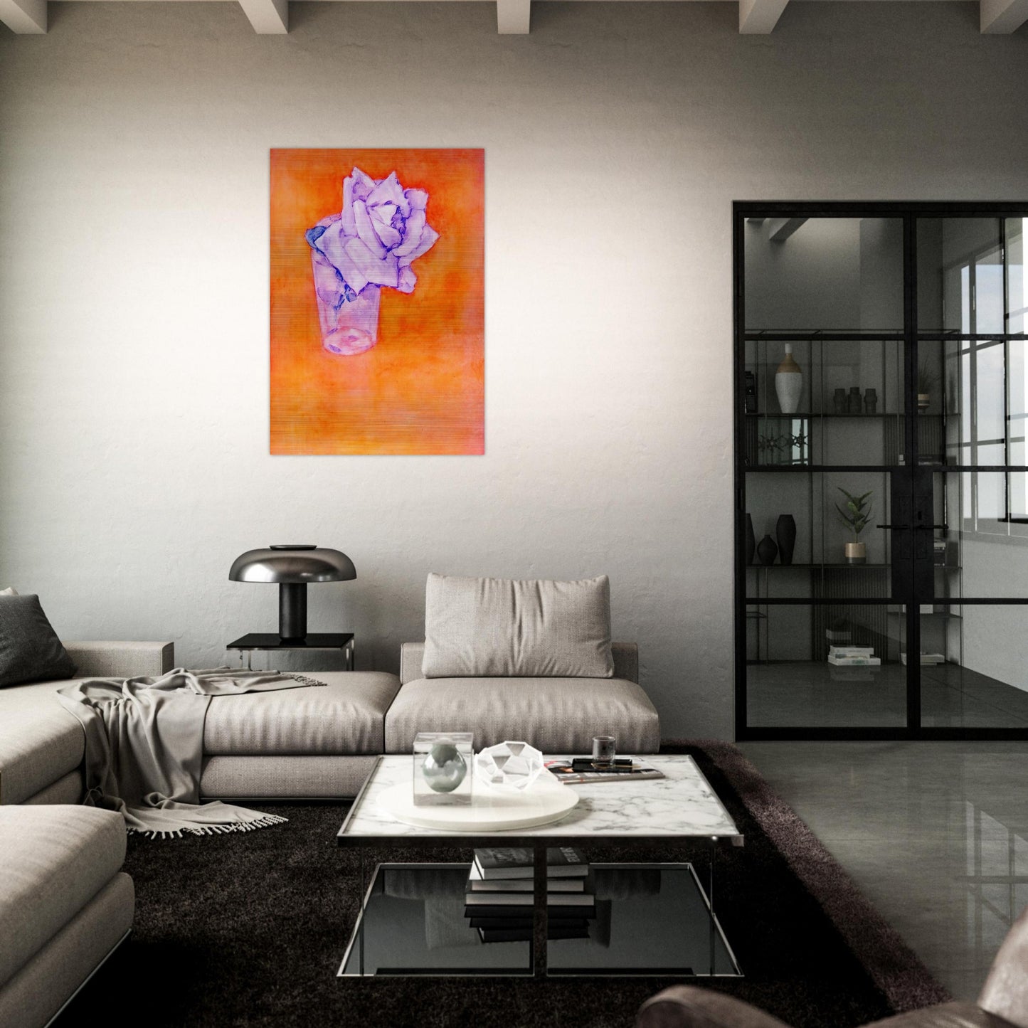 White Rose in a Glass - Piet Mondrian Brushed Aluminum Print - 70x100 cm / 28x40 inches | Piet Mondrian Aluminum Print | Piet Mondrian Prints