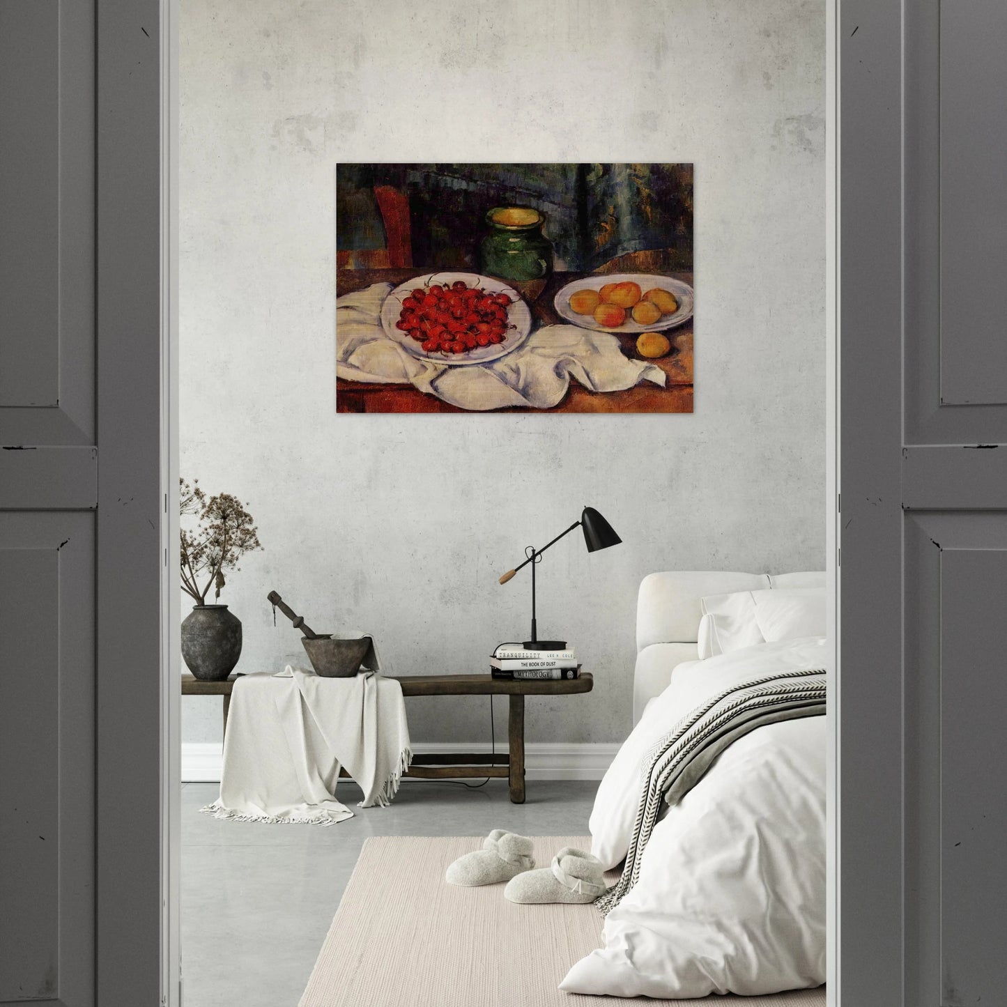 Still Life with a Plate of Cherries - Paul Cézanne Brushed Aluminum Print - 70x100 cm / 28x40 inches | Paul Cézanne Aluminum Print | Paul Cézanne Prints