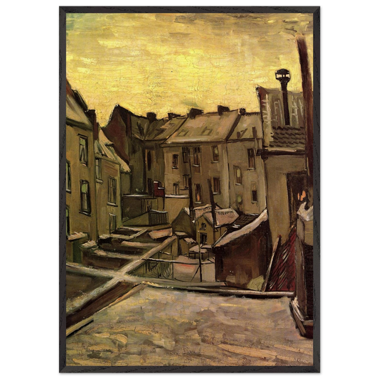 Backyards of Old Houses in Antwerp in the Snow - Vincent van Gogh 70x100 cm / 28x40 inches Framed Art Print – Black Wooden Frame