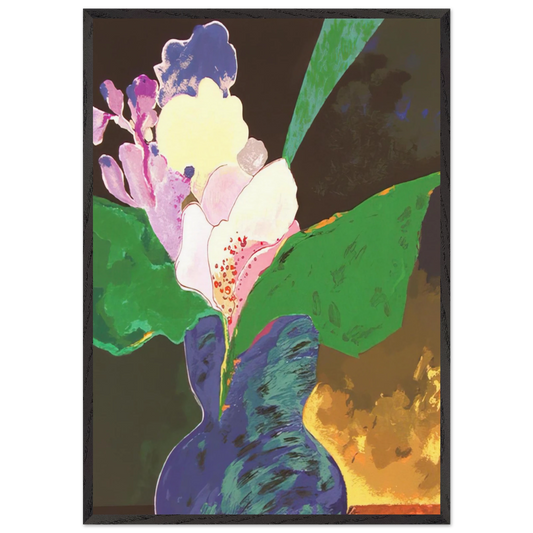 Blue Vase With Flowers - 2002 - Aldemir Martins 70x100 cm / 28x40 inches Framed Art Print – Black Wooden Frame