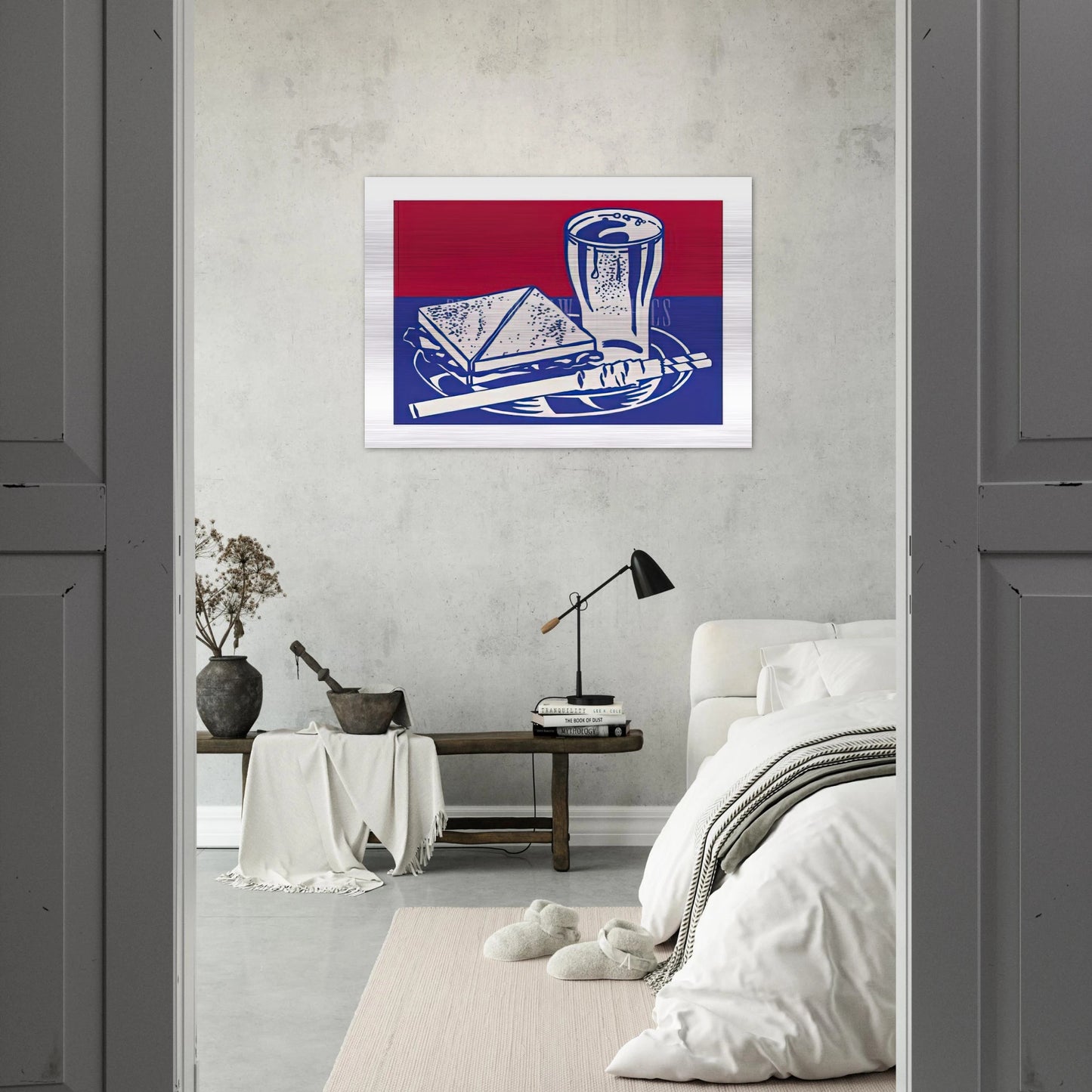 SANDWICH AND SODA 1964 - Roy Lichtenstein Brushed Aluminum Print - 70x100 cm / 28x40 inches | Roy Lichtenstein Aluminum Print | Roy Lichtenstein Prints