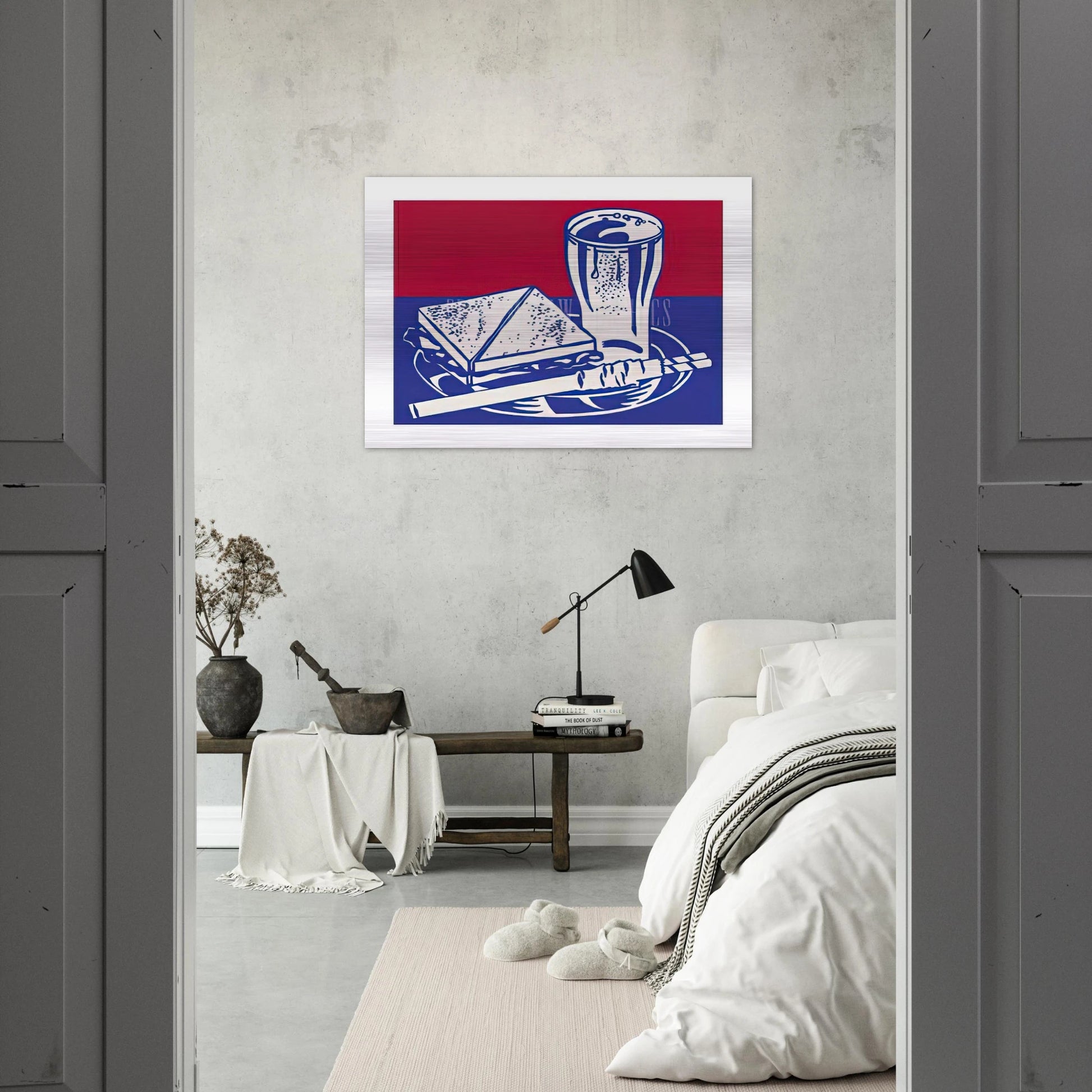 SANDWICH AND SODA 1964 - Roy Lichtenstein Brushed Aluminum Print - 70x100 cm / 28x40 inches | Roy Lichtenstein Aluminum Print | Roy Lichtenstein Prints
