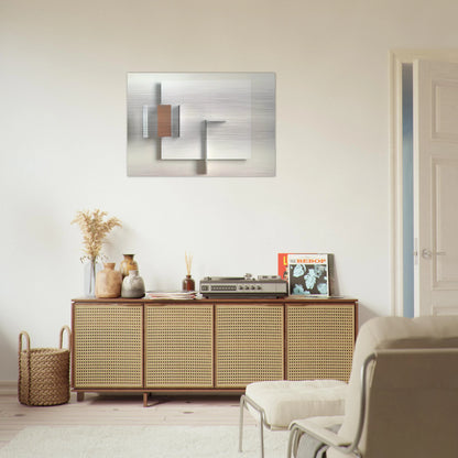 Abstract in White, Black and Ochre - 1962 - Victor Pasmore Brushed Aluminum Print - 70x100 cm / 28x40 inches | Victor Pasmore Aluminum Print | Victor Pasmore Prints