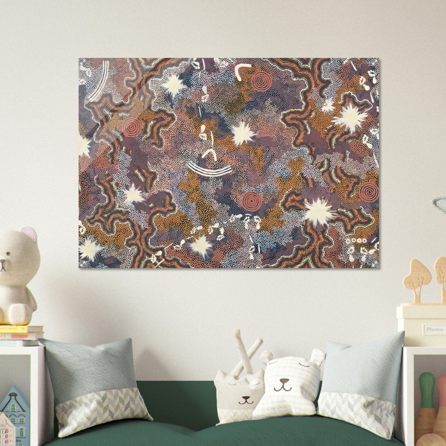 Ngarlu Red Hill - 1990 - Clifford Possum Tjapaltjarri Acrylic Print - 70x100 cm / 28x40″ inches | Clifford Possum Tjapaltjarri Wall Art | Clifford Possum Tjapaltjarri Prints