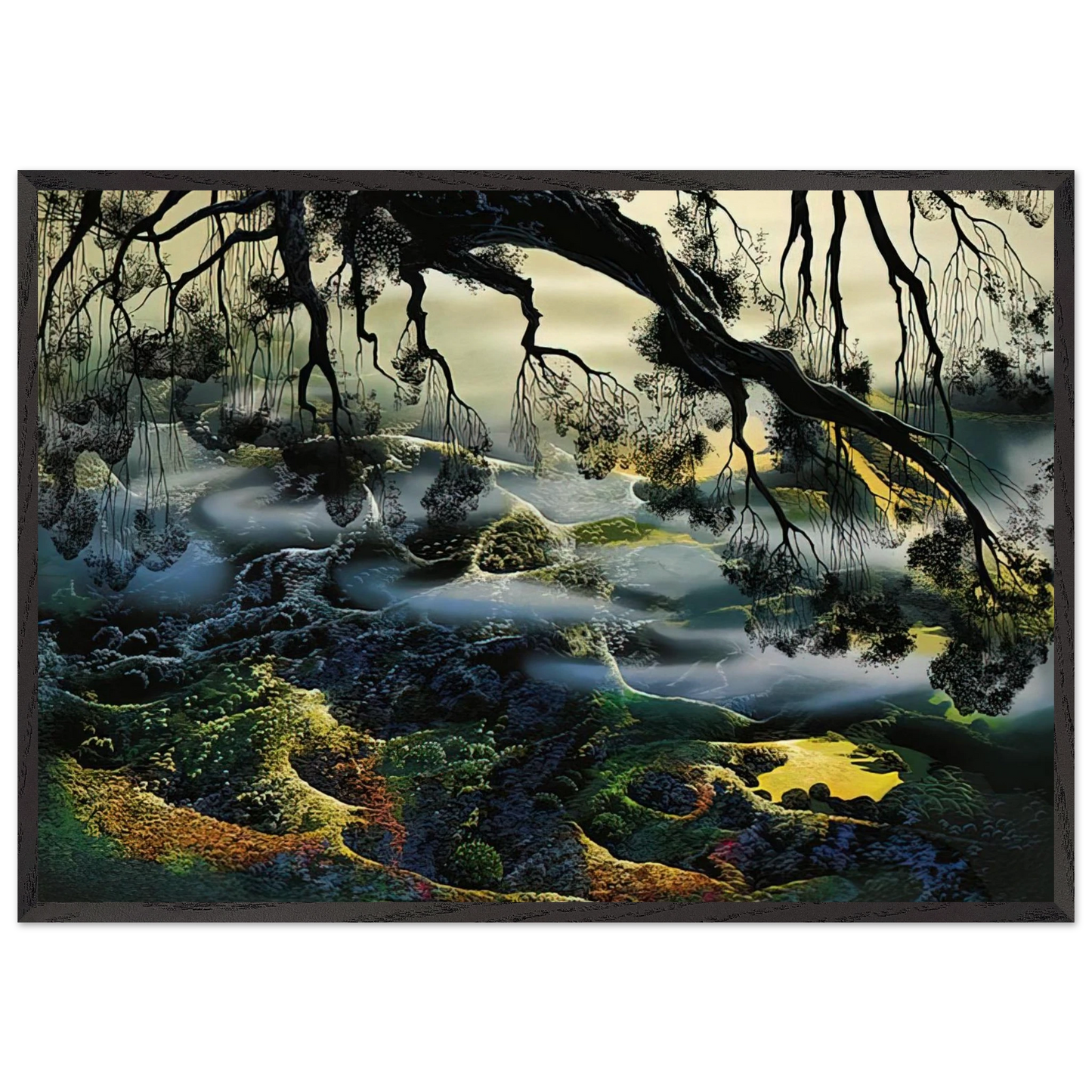 Fog Passes By - Eyvind Earle 70x100 cm / 28x40 inches Framed Art Print – Black Wooden Frame