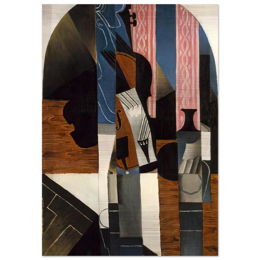 VIOLIN AND INK BOTTLE ON A TABLE 1913 - Juan Gris Brushed Aluminum Print - 70x100 cm / 28x40 inches | Juan Gris Aluminum Print | Juan Gris Prints