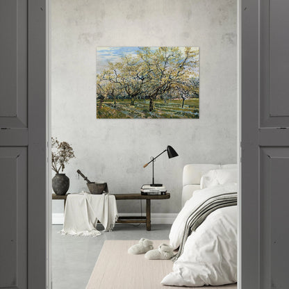 Orchard with Blossoming Plum Trees - Vincent van Gogh Brushed Aluminum Print - 70x100 cm / 28x40 inches | Vincent van Gogh Aluminum Print | Vincent van Gogh Prints