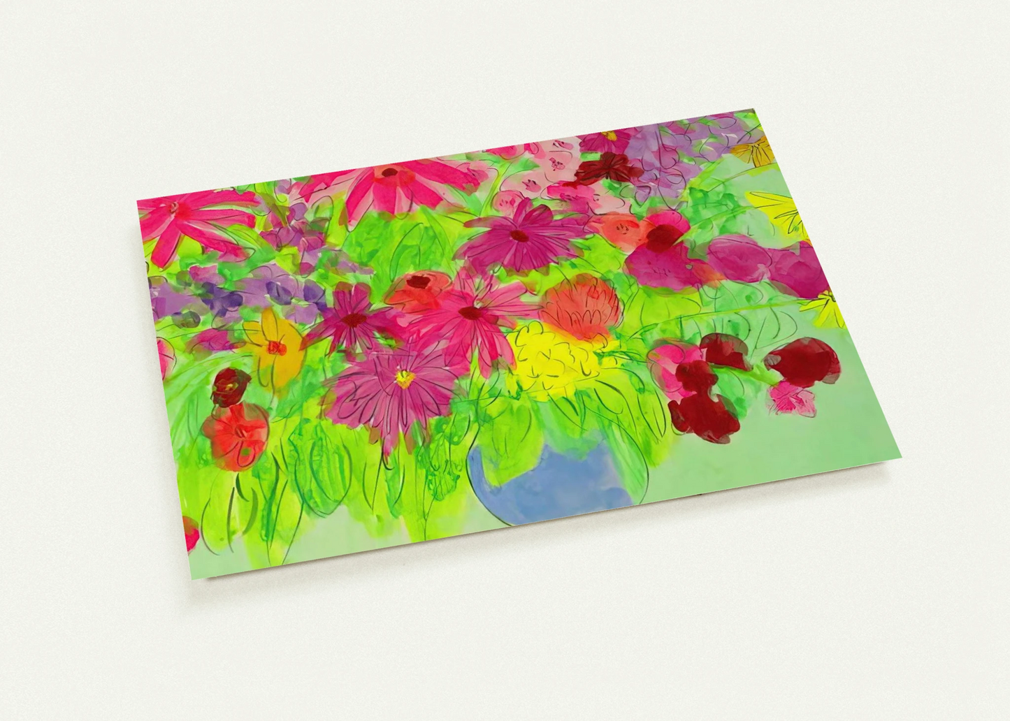 Blue Vase, Many Flowers - Naïve Art Primitivism, Pop Art By Walasse Ting Pack of 10 Post Cards | Walasse Ting Post Cards | A6 (10.5 x 14.8 cm) - 4.1 x 5.8 inches
