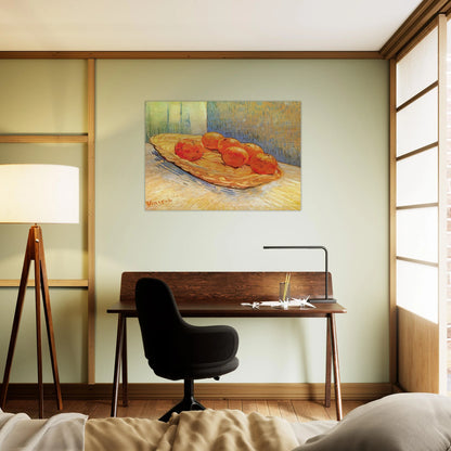 Still Life with Basket and Six Oranges - Vincent van Gogh Brushed Aluminum Print - 70x100 cm / 28x40 inches | Vincent van Gogh Aluminum Print | Vincent van Gogh Prints