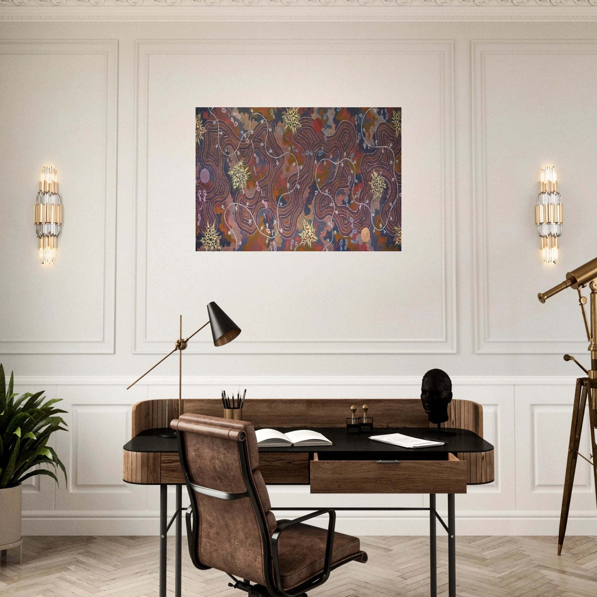 Possum Dreaming - 1994 - Clifford Possum Tjapaltjarri Brushed Aluminum Print - 70x100 cm / 28x40 inches | Clifford Possum Tjapaltjarri Aluminum Print | Clifford Possum Tjapaltjarri Prints