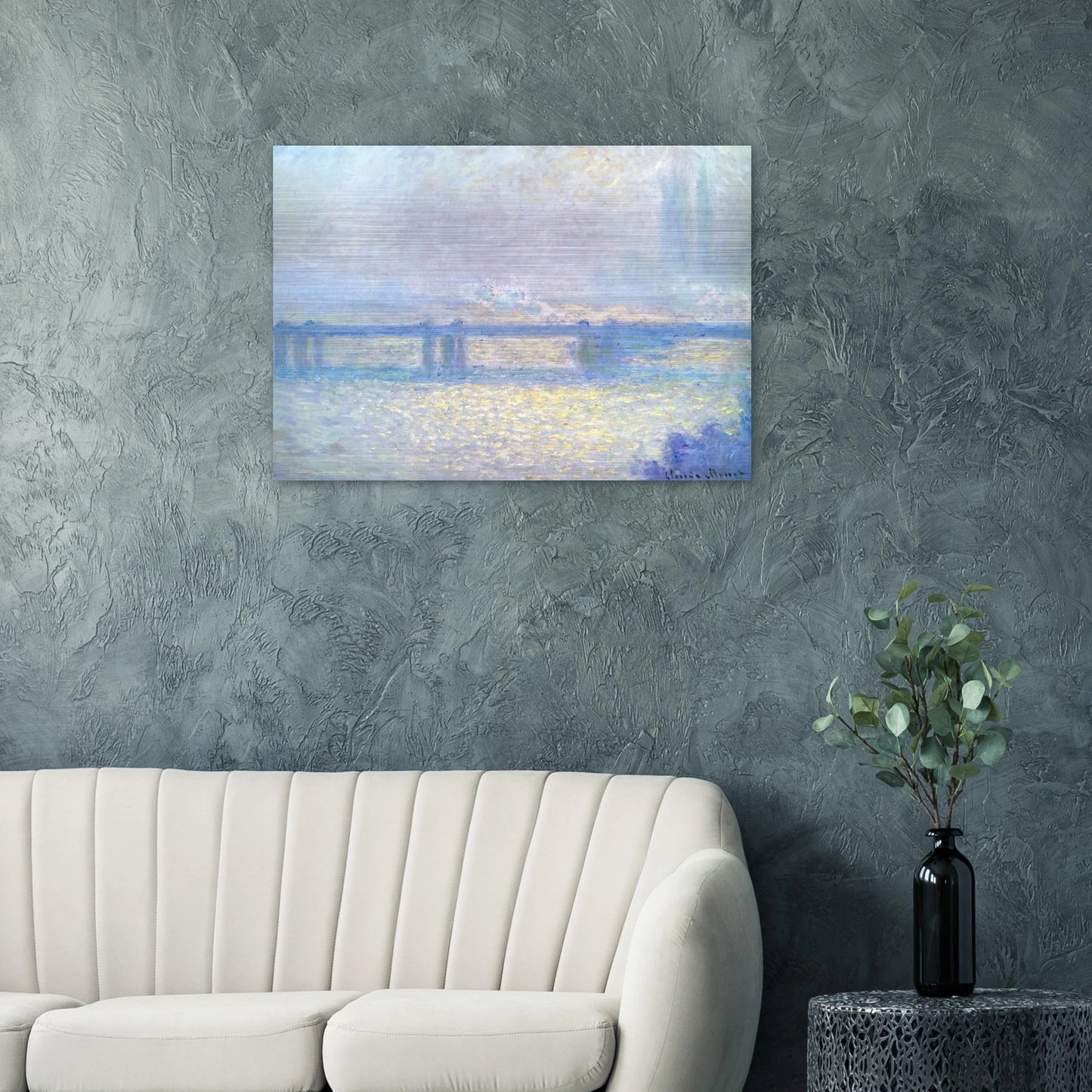 Charing Cross Bridge, Overcast Weather - claude monet Brushed Aluminum Print - 70x100 cm / 28x40 inches | claude monet Aluminum Print | claude monet Prints