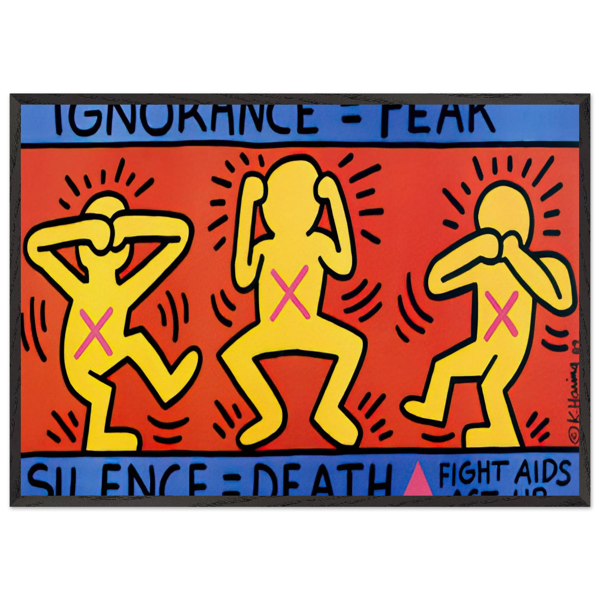 IGNORANCE FEAR 1989 N1 - Keith Haring 70x100 cm / 28x40 inches Framed Art Print – Black Wooden Frame