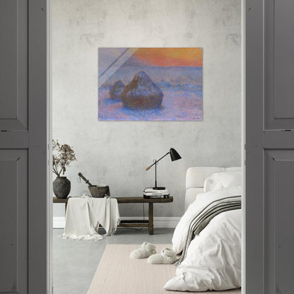 Stacks of Wheat Sunset, Snow Effect - claude monet Acrylic Print - 70x100 cm / 28x40″ inches