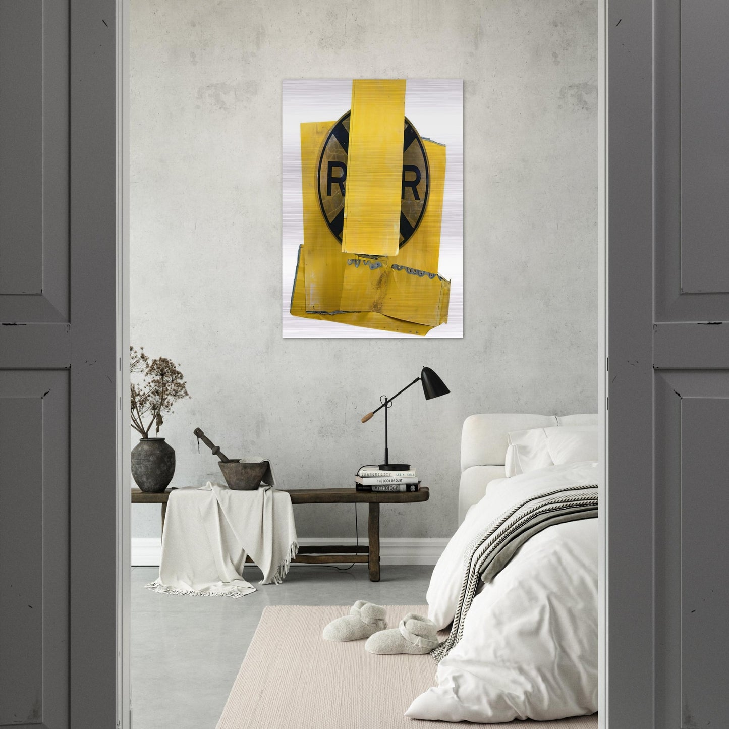 YELLOW VISOR GLUT 1989 - Robert Rauschenberg Brushed Aluminum Print - 70x100 cm / 28x40 inches | Robert Rauschenberg Aluminum Print | Robert Rauschenberg Prints