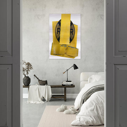 YELLOW VISOR GLUT 1989 - Robert Rauschenberg Brushed Aluminum Print - 70x100 cm / 28x40 inches | Robert Rauschenberg Aluminum Print | Robert Rauschenberg Prints