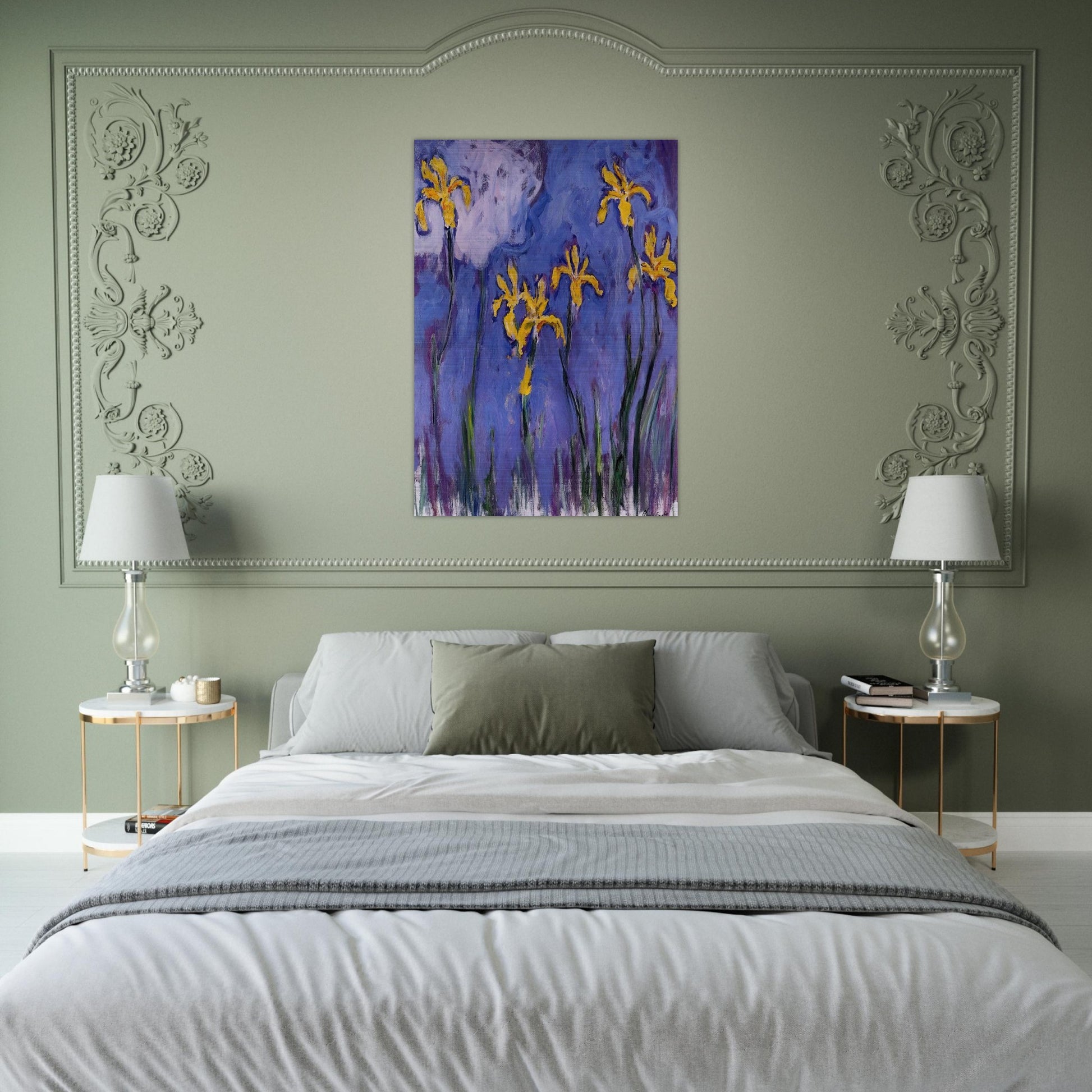 Yellow Irises with Pink Cloud - claude monet Brushed Aluminum Print - 70x100 cm / 28x40 inches | claude monet Aluminum Print | claude monet Prints