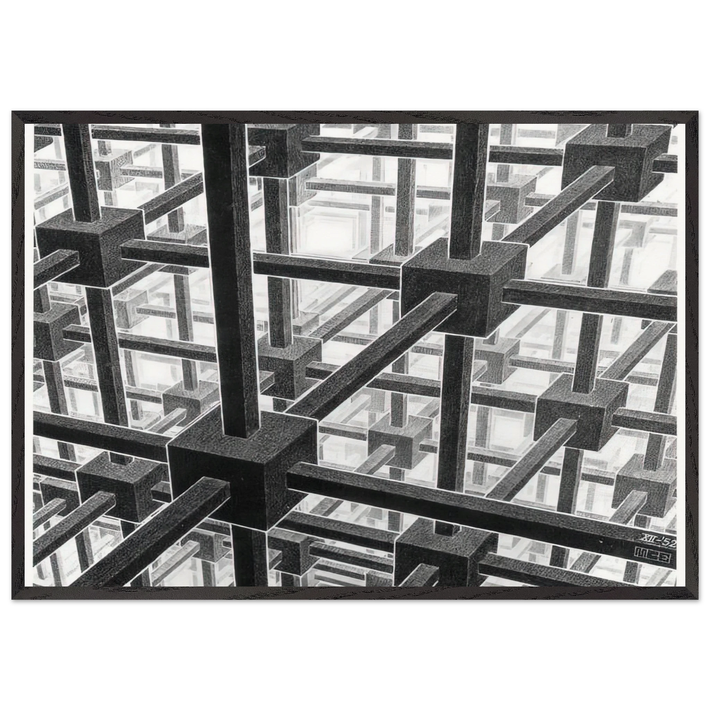 CUBIC SPACE DIVISION - MC Escher 70x100 cm / 28x40 inches Framed Art Print – Black Wooden Frame | Maurits Cornelis Escher Prints