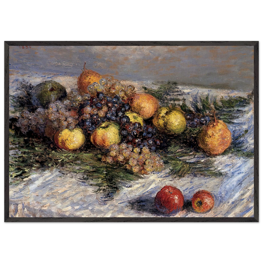 Still Life with Pears and Grapes N1 - claude monet 70x100 cm / 28x40 inches Framed Art Print – Black Wooden Frame
