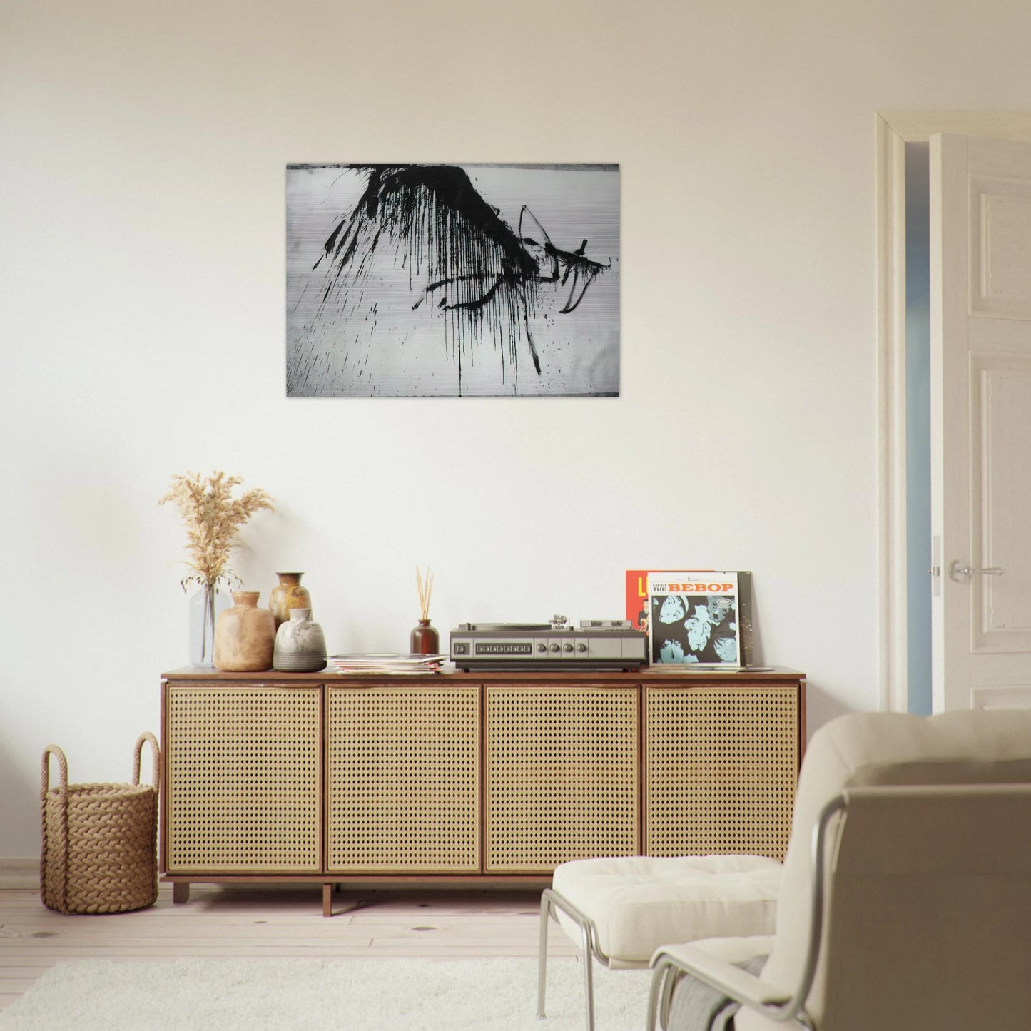 NIGHT IN THE HOTEL ABSTRACT IN BLACK AND WHITE - Salvador Dali Brushed Aluminum Print - 70x100 cm / 28x40 inches | Salvador Dali Aluminum Print | Salvador Dali Prints