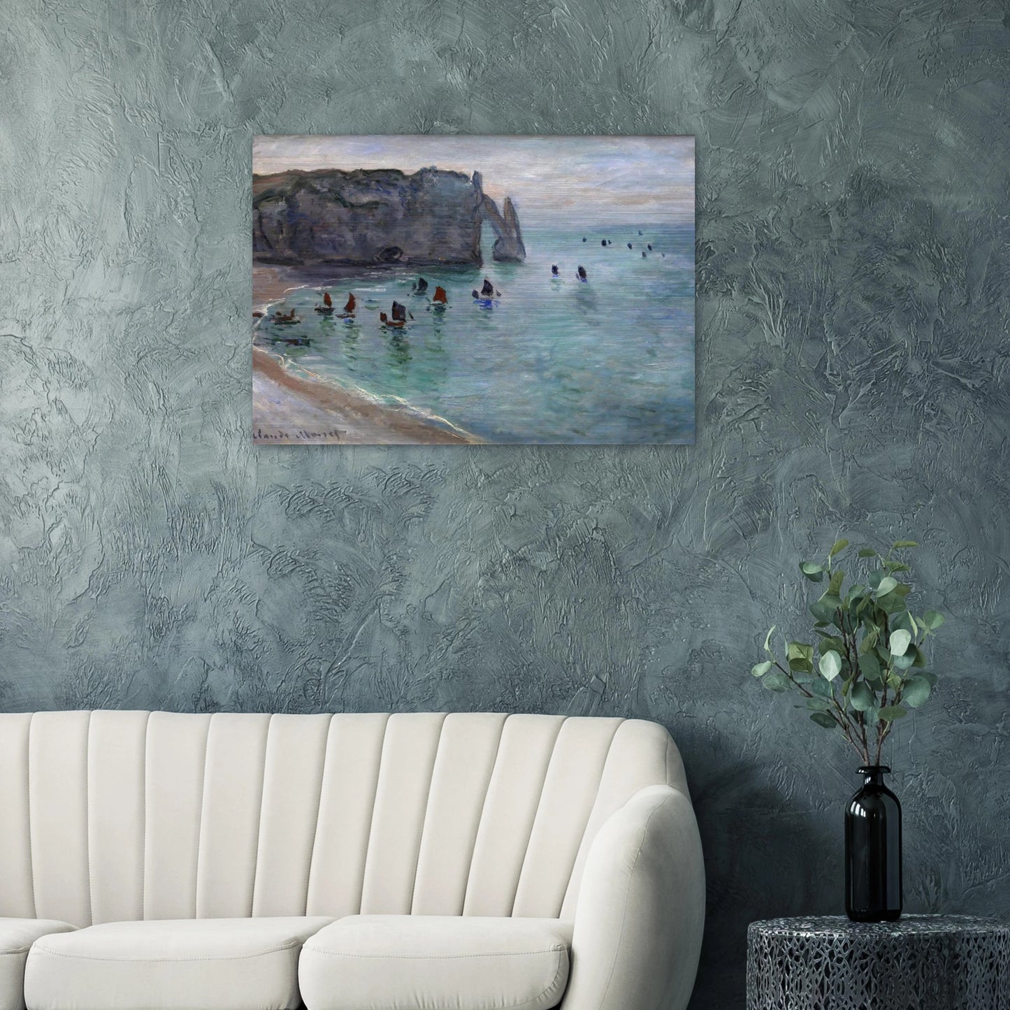 Etretat the Aval Door Fishing Boats Leaving the Harbour - claude monet Brushed Aluminum Print - 70x100 cm / 28x40 inches | claude monet Aluminum Print | claude monet Prints