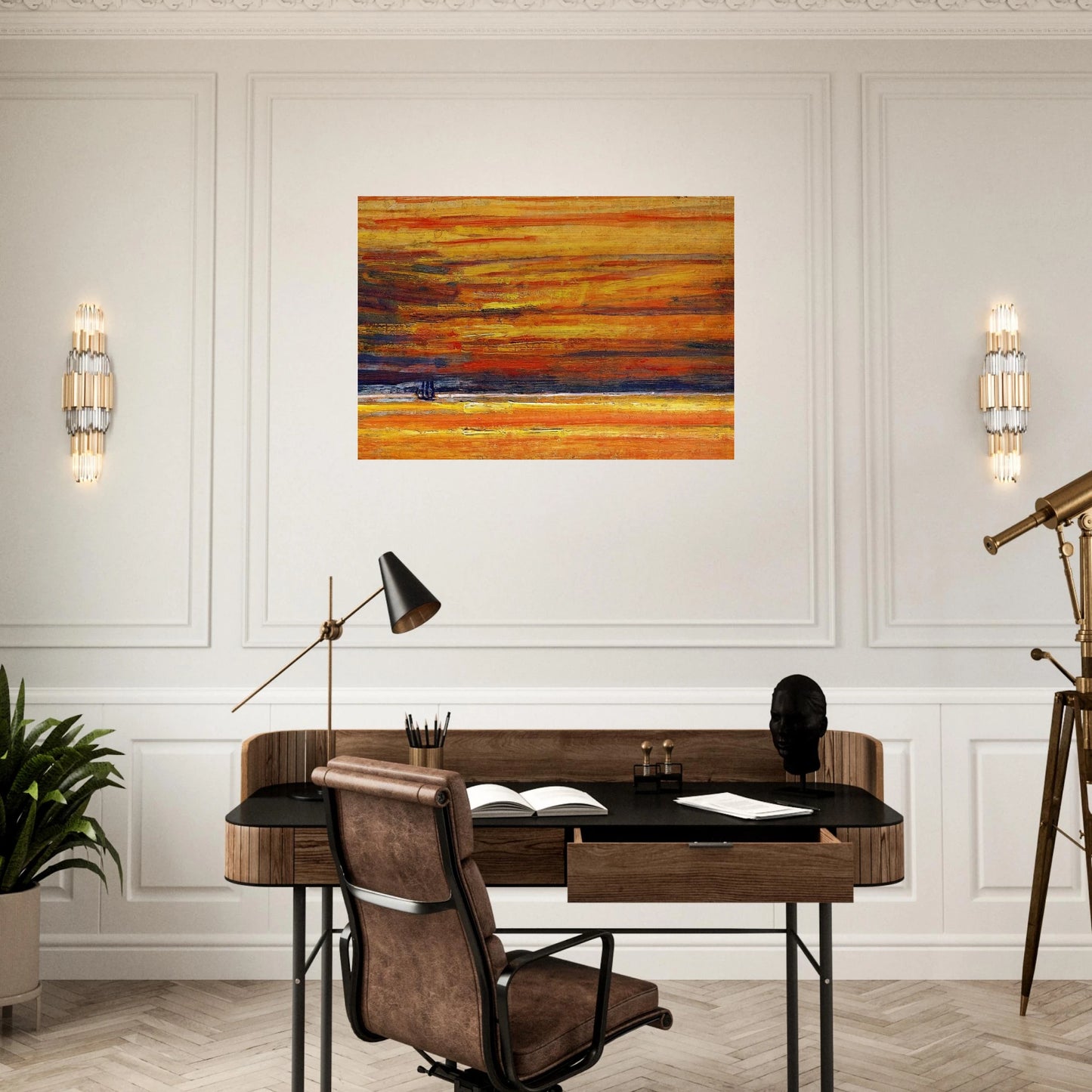 Sailing Vessel at Sea, Sunset - Childe Hassam Brushed Aluminum Print - 70x100 cm / 28x40 inches | Childe Hassam Aluminum Print | Childe Hassam Prints
