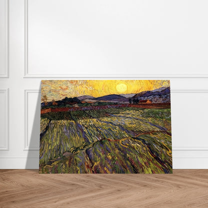 Wheat Field with Rising Sun - Vincent van Gogh Brushed Aluminum Print - 70x100 cm / 28x40 inches | Vincent van Gogh Aluminum Print | Vincent van Gogh Prints
