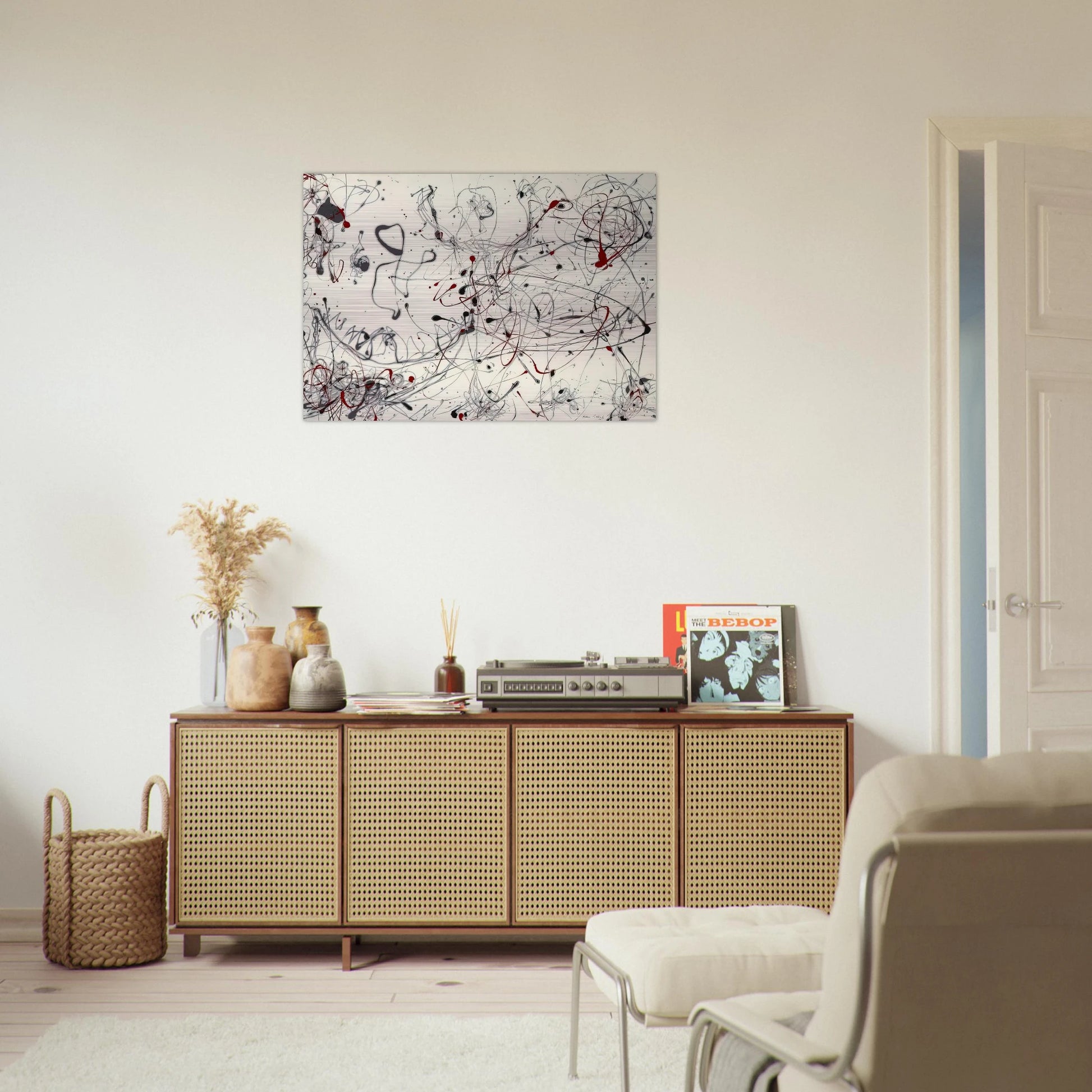NUMBER 4 GRAY AND RED 1948 - Jackson Pollock Brushed Aluminum Print - 70x100 cm / 28x40 inches | Jackson Pollock Aluminum Print | Jackson Pollock Prints