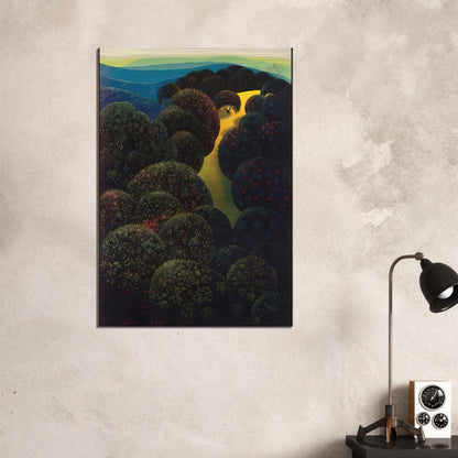 Hidden Pasture - Eyvind Earle Brushed Aluminum Print - 70x100 cm / 28x40 inches | Eyvind Earle Aluminum Print | Eyvind Earle Prints