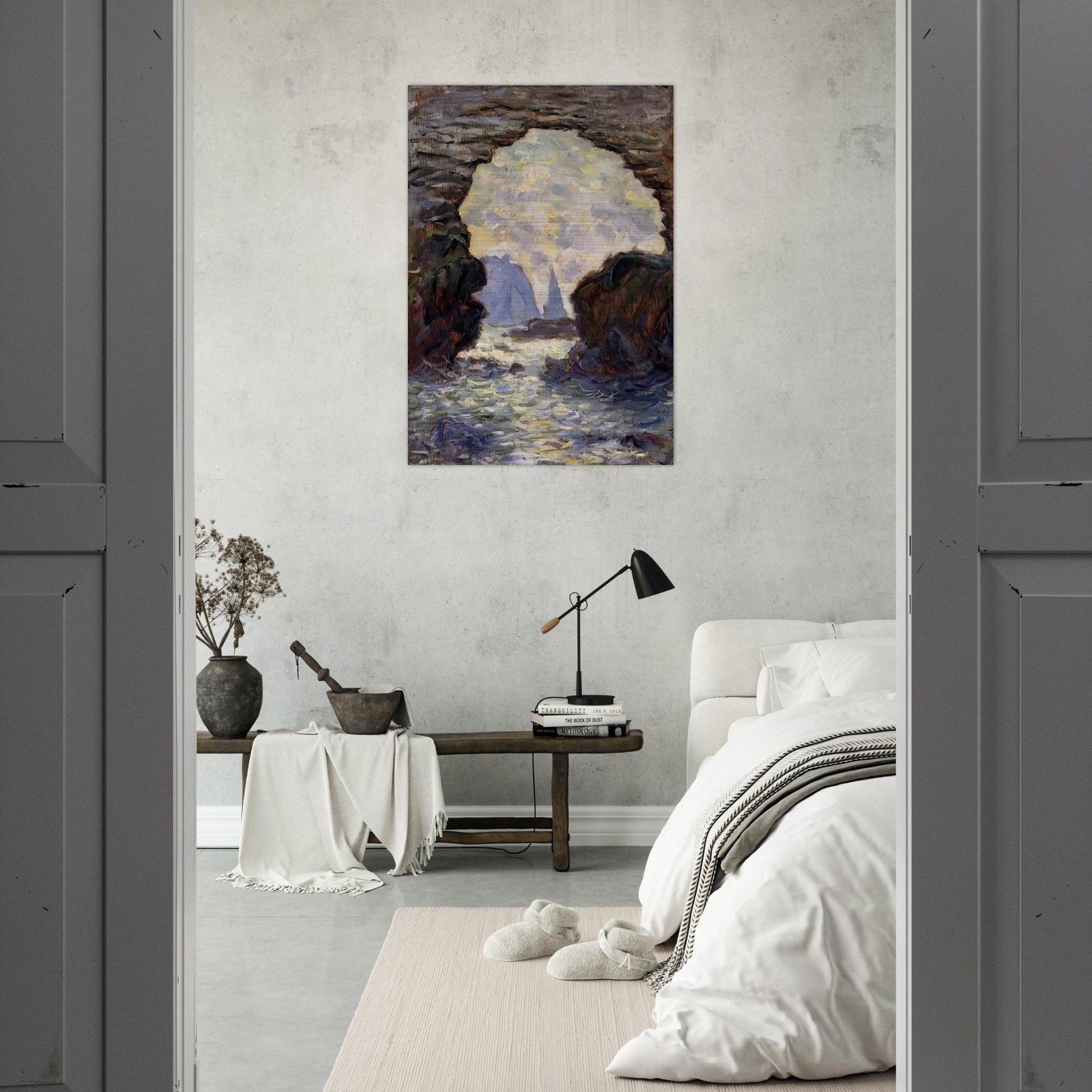 The Rock Needle Seen through the Porte d'Aumont - claude monet Brushed Aluminum Print - 70x100 cm / 28x40 inches | claude monet Aluminum Print | claude monet Prints