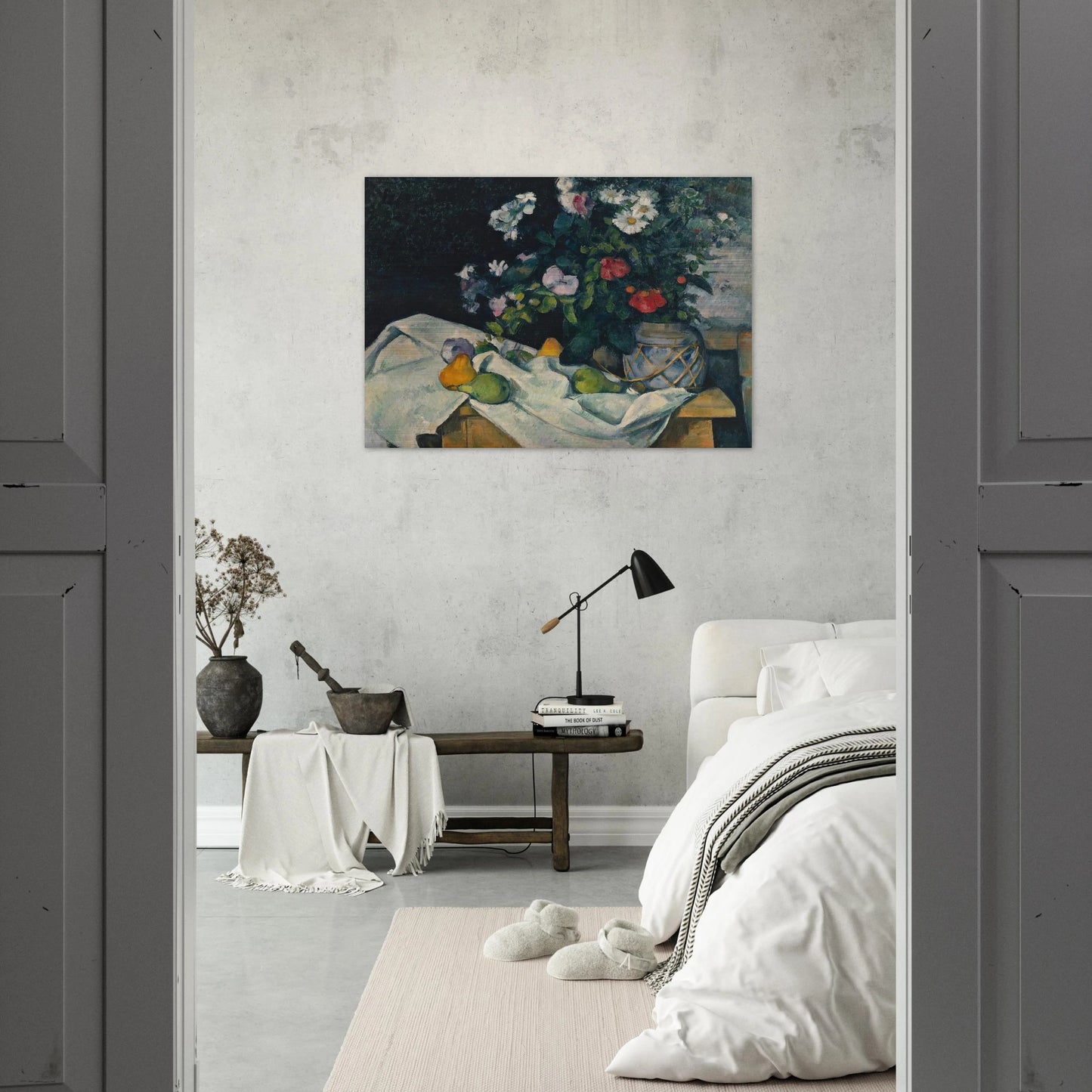 Still Life with Flowers and Fruit - Paul Cézanne Brushed Aluminum Print - 70x100 cm / 28x40 inches | Paul Cézanne Aluminum Print | Paul Cézanne Prints