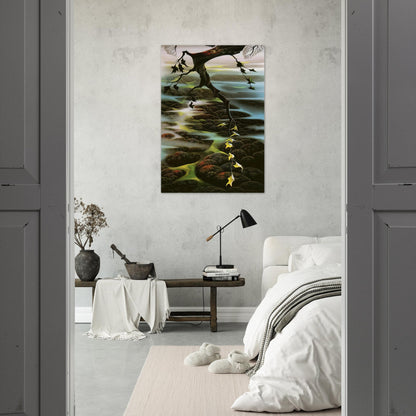 Fog Laced Hills - Eyvind Earle Brushed Aluminum Print - 70x100 cm / 28x40 inches | Eyvind Earle Aluminum Print | Eyvind Earle Prints