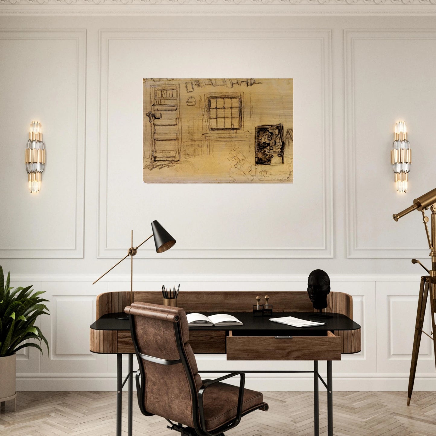 Studies of the Interior of a Cottage, and a Sketch of The Potato Eaters - Vincent van Gogh Brushed Aluminum Print - 70x100 cm / 28x40 inches | Vincent van Gogh Aluminum Print | Vincent van Gogh Prints