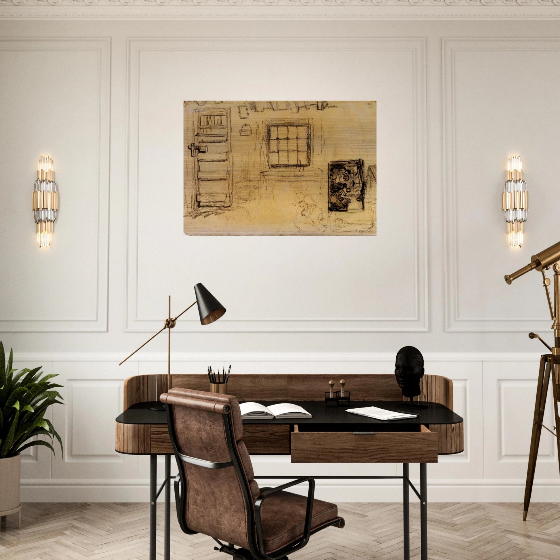 Studies of the Interior of a Cottage, and a Sketch of The Potato Eaters - Vincent van Gogh Brushed Aluminum Print - 70x100 cm / 28x40 inches | Vincent van Gogh Aluminum Print | Vincent van Gogh Prints
