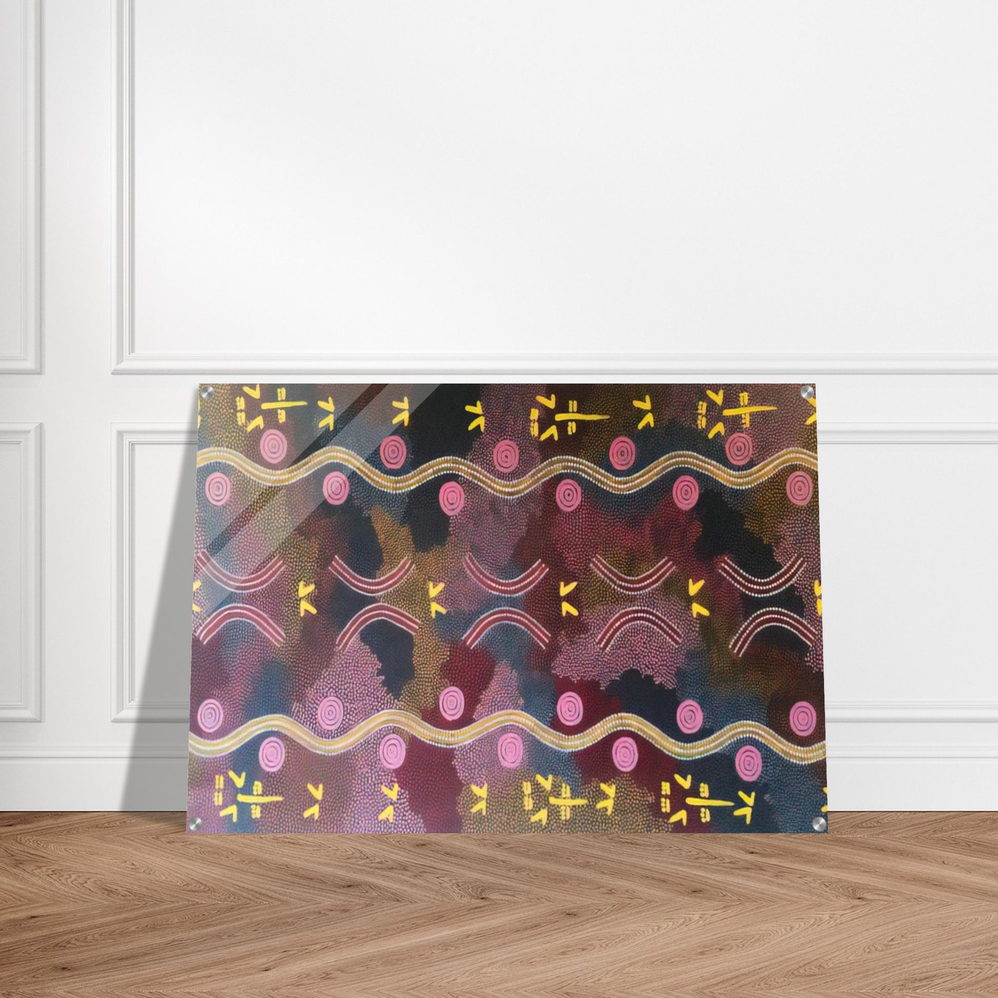 Possum  Rock Wallaby Dreaming, Napperby - 1990 - Clifford Possum Tjapaltjarri Acrylic Print - 70x100 cm / 28x40″ inches