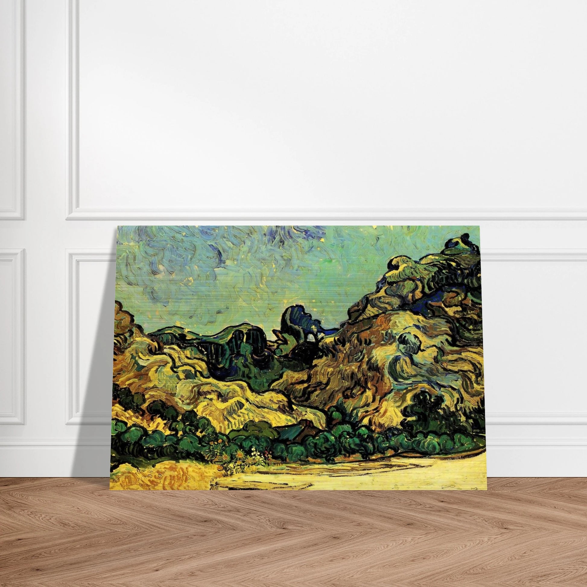 Mountains at Saint-Remy with Dark Cottage - Vincent van Gogh Brushed Aluminum Print - 70x100 cm / 28x40 inches | Vincent van Gogh Aluminum Print | Vincent van Gogh Prints