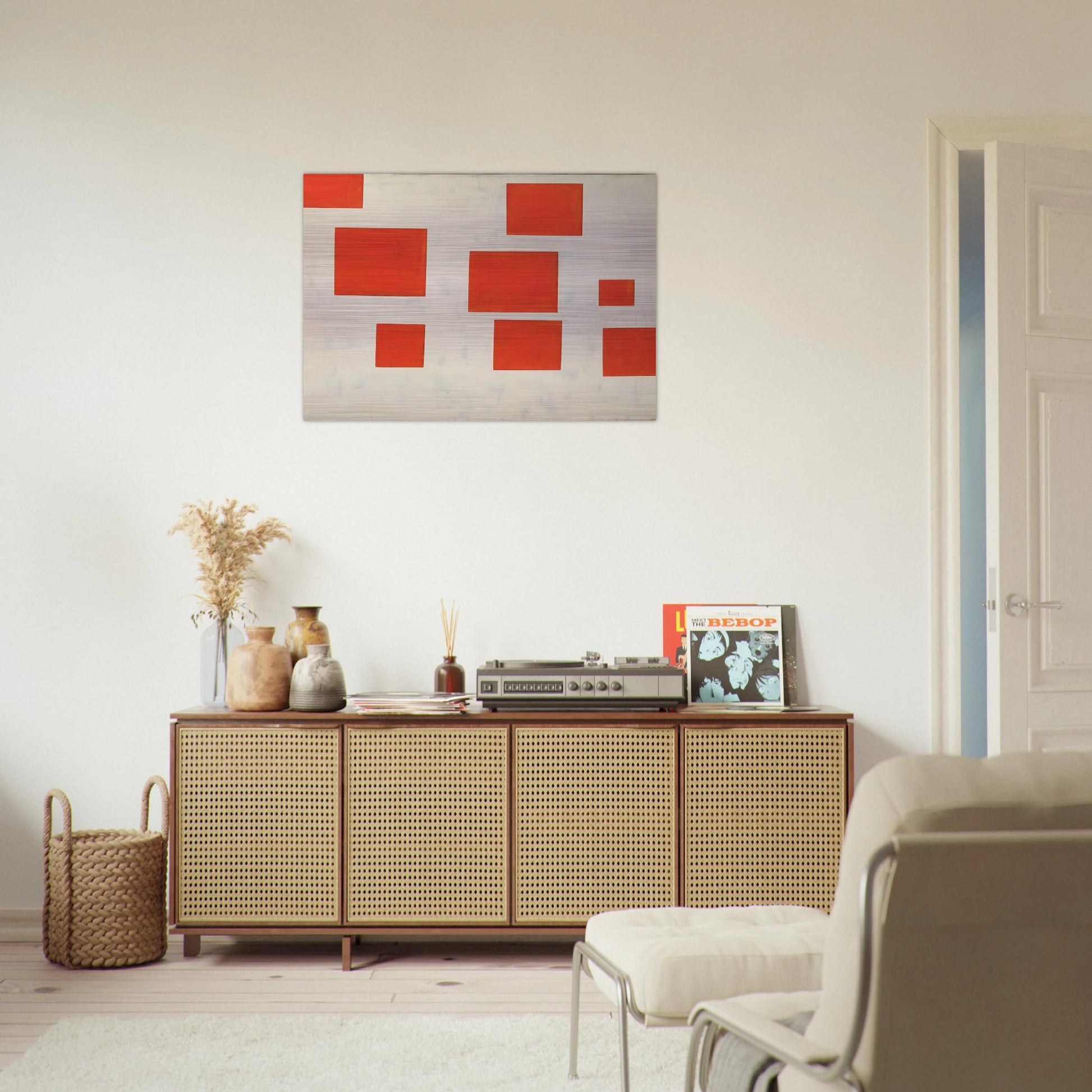 KOMPOSITION MIT 8 ROTEN RECHTECKEN COMPOSITION WITH 8 RED RECTANGLES 1964 - BLINKY PALERMO Brushed Aluminum Print - 70x100 cm / 28x40 inches | BLINKY PALERMO Aluminum Print | BLINKY PALERMO Prints
