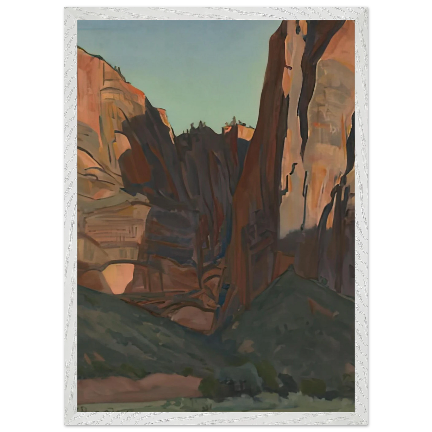 Maynard Dixon - NOTCH IN THE WALL ZION NATIONAL PARK AUGUST 1933 1933 Wall art - 15x20 cm / 6x8 inches - Premium Wooden Framed Poster With Fine Art Paper-canvas - White frame