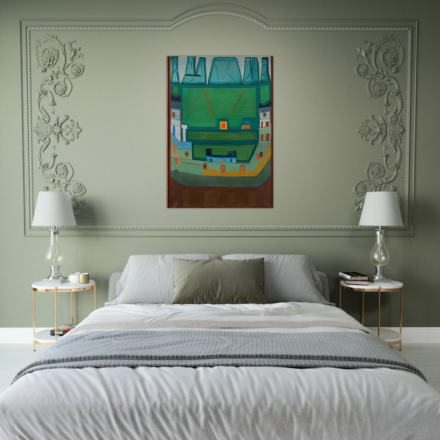 CITY AT THE FOOT OF THE MOUNTAINS LANDSCAPE - Jerzy Nowosielski Brushed Aluminum Print - 70x100 cm / 28x40 inches | Jerzy Nowosielski Aluminum Print | Jerzy Nowosielski Prints